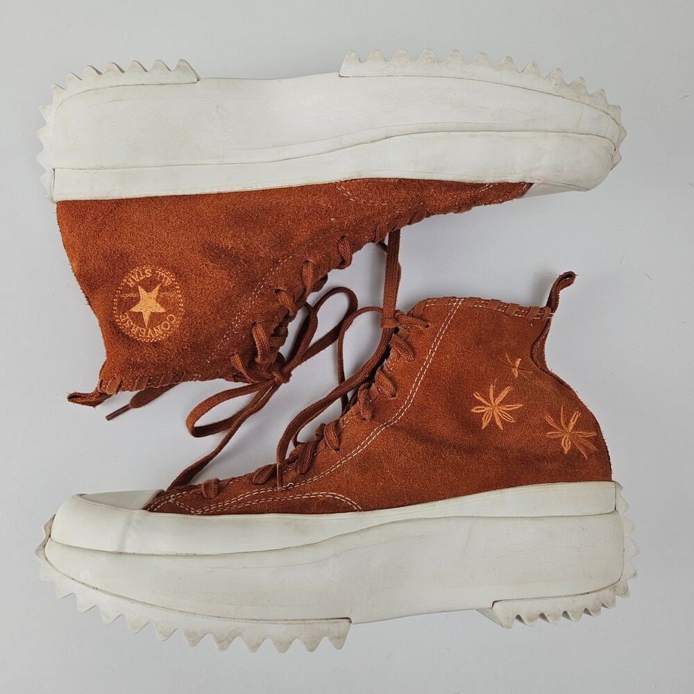 Converse Run Star Hike Embroidered Suede Leather Platform Hi Top Women 12 Tan